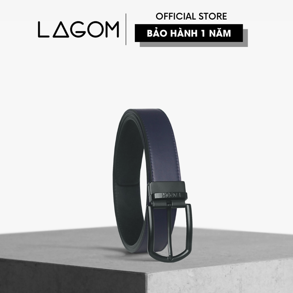 Thắt Lưng Da Thật Đầu Xoay LAGOM - Dây 2 màu Navy - Đen