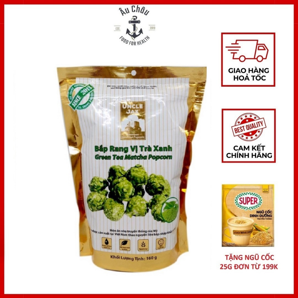 GÓI LỚN Bắp rang bơ Uncle Jax American Gourmet Popcorn vị trà xanh 160g kiểu Mỹ - ÂU CHÂU SHOP