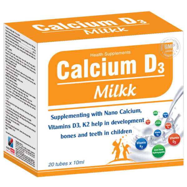 Calcium D3 Milk, hỗ trợ cải thiện tình trạng thiếu Canxi, loãng xương(	Hộp 20 ống x 10ml)
