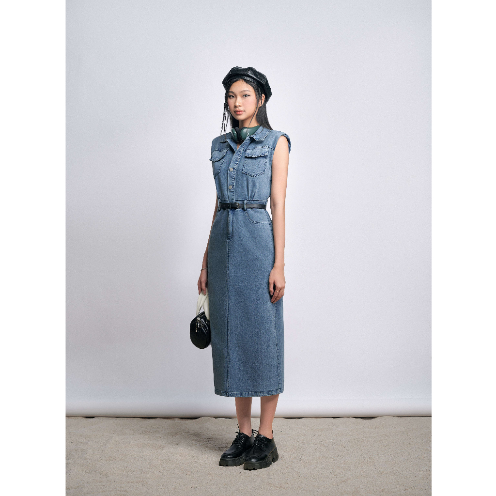 Váy Denim sát nách kèm thắt lưng J03 Theoutsider_official , đầm jean dáng dài