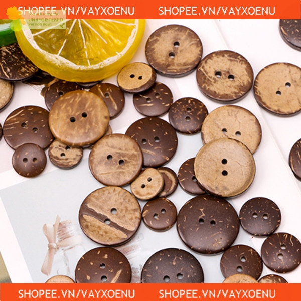 Set 30 Cúc áo gỗ dừa 2 lỗ nhiều size 1cm, 1.2cm, 1.5cm, 1.8cm, 2cm, 2.5cm