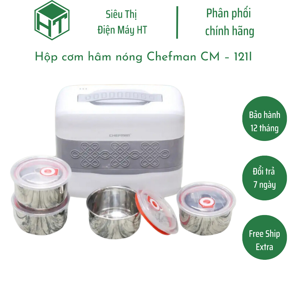Hộp cơm hâm nóng Chefman CM – 121I, mẫu mới 2023 hiện đại, bản đặc biệt, Bảo hành chính hãng 12 tháng