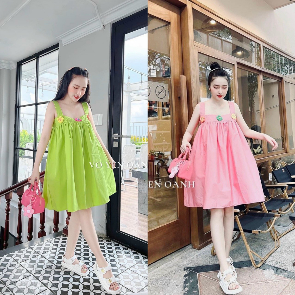 Đầm công chúa 2 dây đính hoa dáng mini xòe xinh xắn đáng yêu cho phù hợp đi chơi, đi biển [674]