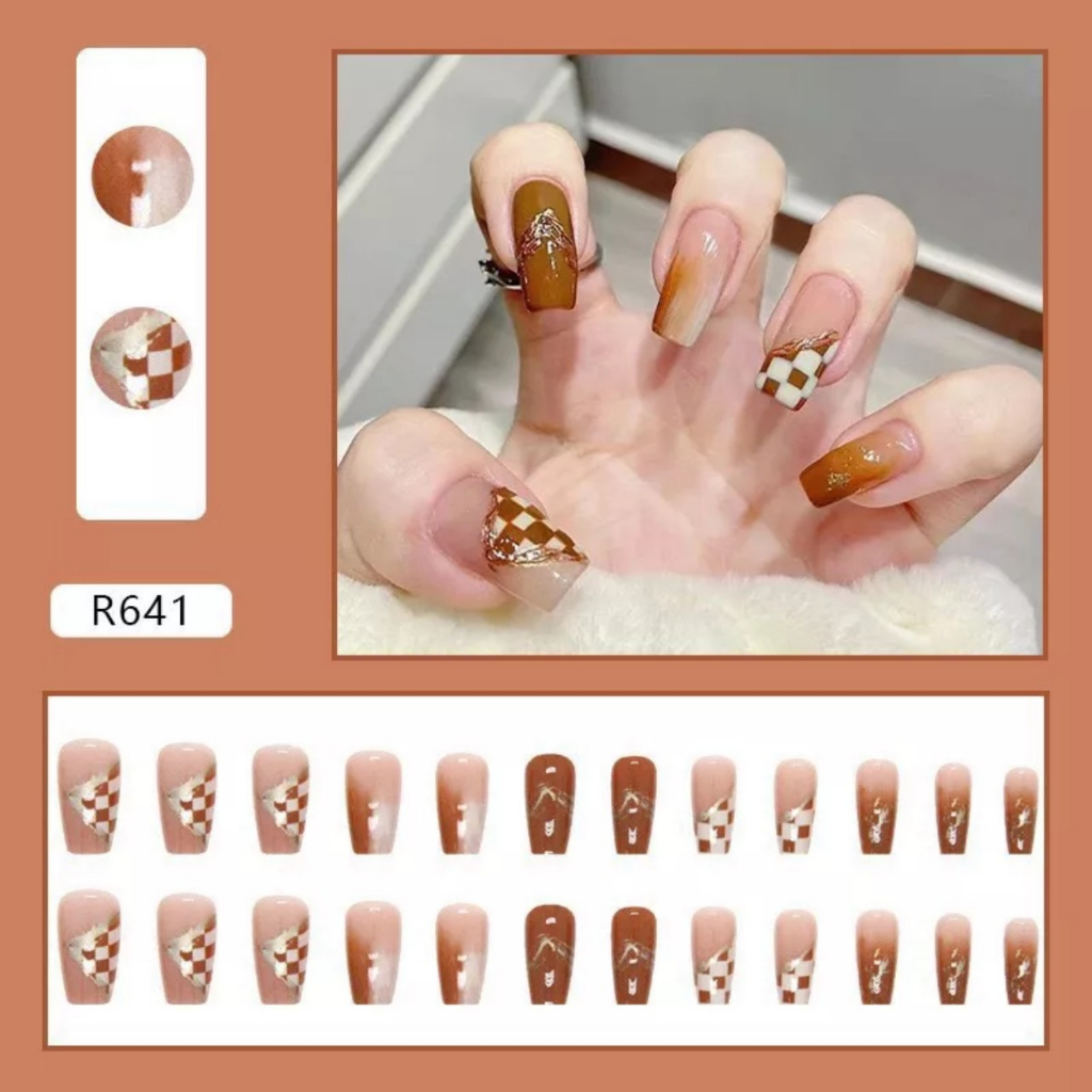 Bộ Nail 24 Móng Tay Giả Ngắn Bằng Acrylic Tự Nhiên Kèm Keo Dán_SANG XỊN MỊN