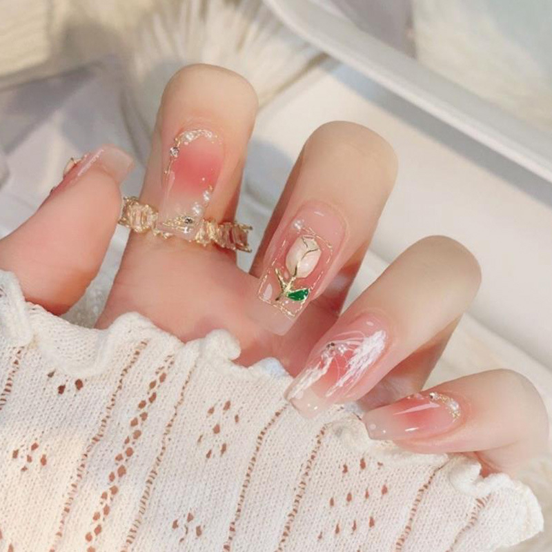 Móng tay giả đính đá, đính nơ kèm keo, Nail xinh, Nail box, Móng tay cô dâu, móng tay đẹp, móng giả đẹp