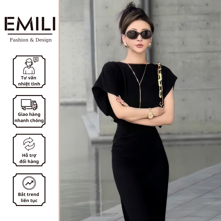 Váy đầm Emili thiết kế tay cánh dơi siêu sang chân váy dài xẻ tà che mọi khuyết điểm nhưng vẫn rất tôn dáng [V168]