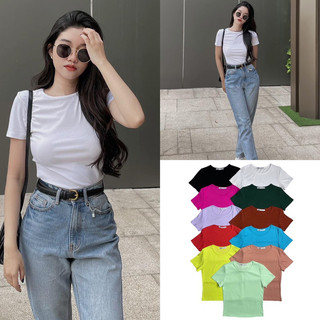 Áo thun cổ tròn tay ngắn gân ôm