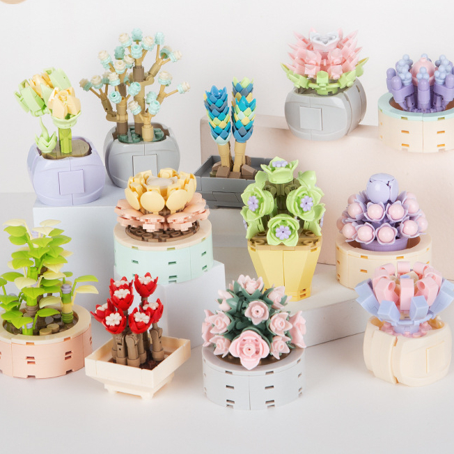 Đồ chơi lắp ráp hoa, chậu hoa cây cảnh mini Jaki, đồ chơi lắp ráp thông minh, sản phẩm trang trí, quà tặng