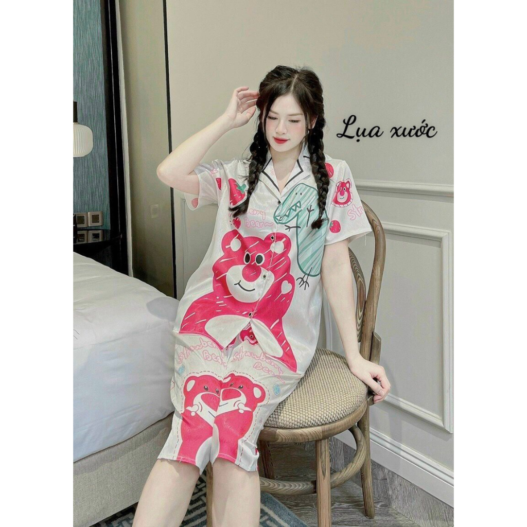 Đồ bộ mặc nhà quần ngố pijama lụa xước ánh kim cao cấp