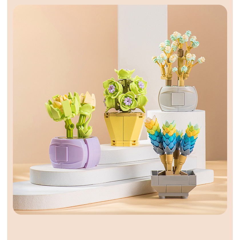 Đồ chơi lắp ráp hoa, chậu hoa cây cảnh mini Jaki, đồ chơi lắp ráp thông minh, sản phẩm trang trí, quà tặng