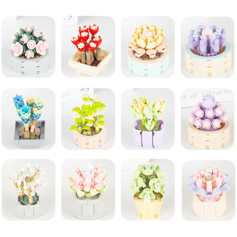 Đồ chơi lắp ráp hoa, chậu hoa cây cảnh mini Jaki, đồ chơi lắp ráp thông minh, sản phẩm trang trí, quà tặng