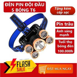 Đèn pin đội đầu 5 bóng siêu sáng - Đèn pin đội đầu - Đèn đội đầu 5 bóng Kèm Pin Sạc Siêu Tiện Lợi