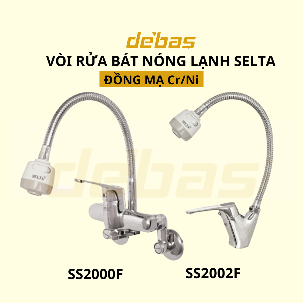 Vòi rửa chén bát inox 304 nóng lạnh ngổng cần mềm gắn tường gắn chậu chính hãng Selta SS2002F SS2000F