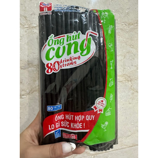 Ống hút cong phi 6, màu đen, bịch 80 cái