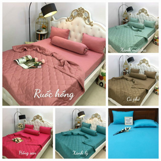 Bộ ga gối , Drap Thun Lạnh Hàn Quốc {4 món} họa tiết trơn 1 màu cao cấp