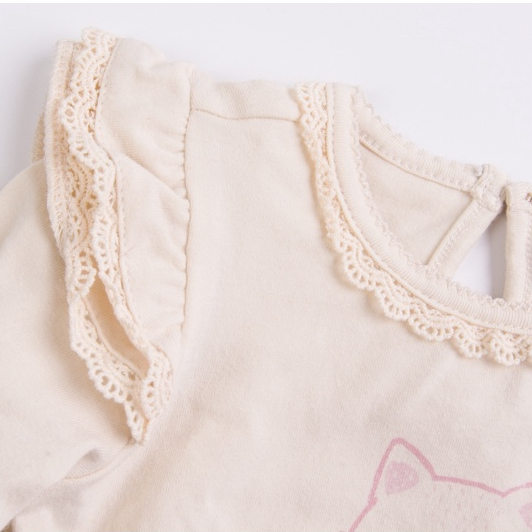 Bodysuit cho bé gái sơ sinh 0-3m SPROUT dài tay màu be kem Body chip newborn xuất dư cho bé Áo liền quần bé gái