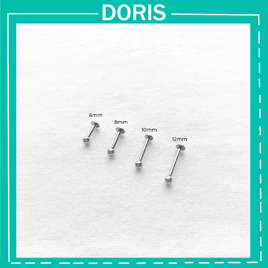 Bông tai xỏ khuyên bạc thép y tế Titan chui dẹp nhiều kích thước - DORIS HOUSE