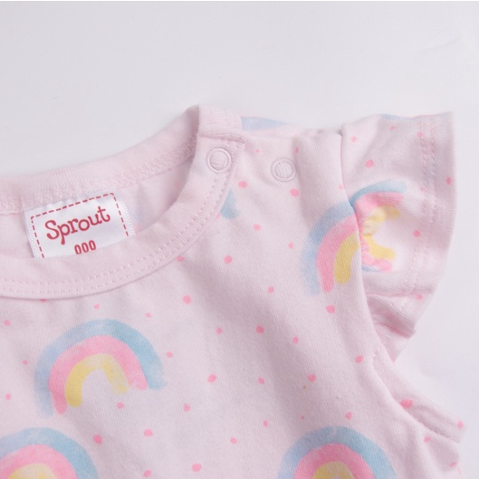 Bodysuit cho bé gái sơ sinh 0-3m SPROUT ngắn tay màu hồng cầu vồng Body chip newborn xuất dư cho bé Áo liền quần bé gái