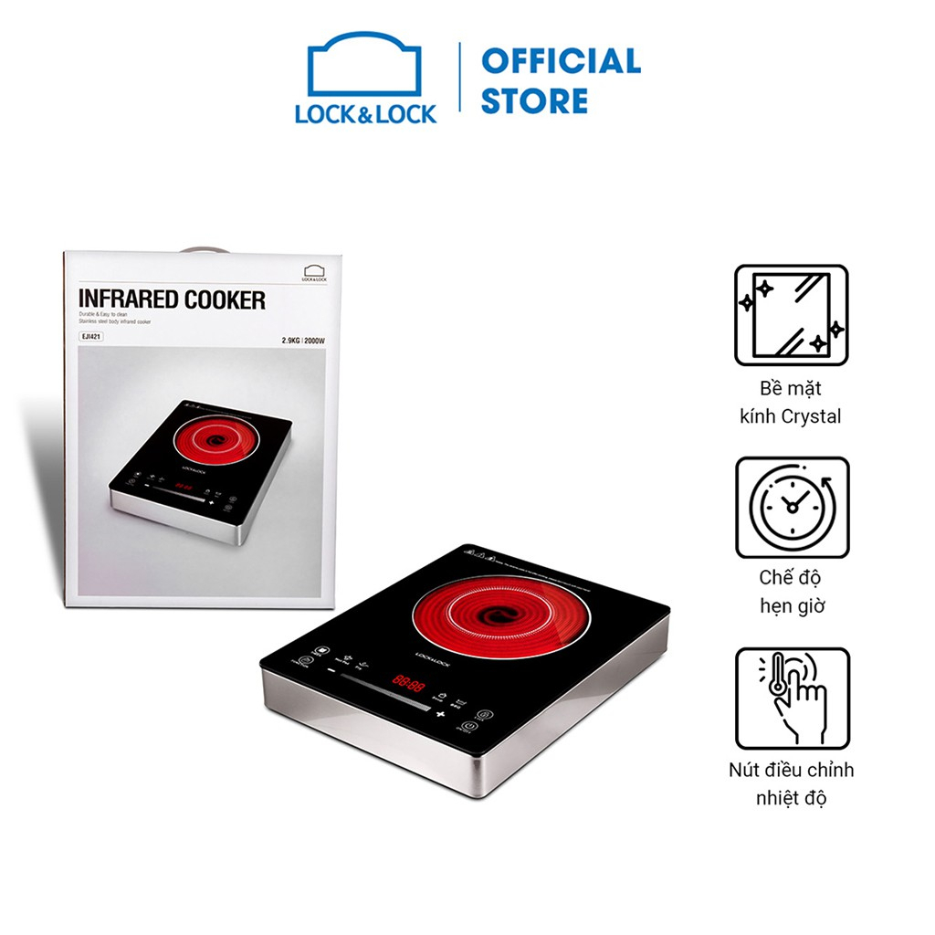 Bếp hồng ngoại LocknLock Chính hãng, Tặng khăn lau, công suất lớn đun nấu nhanh 2000W EJI421 - HAPOS MALL OFFICIA