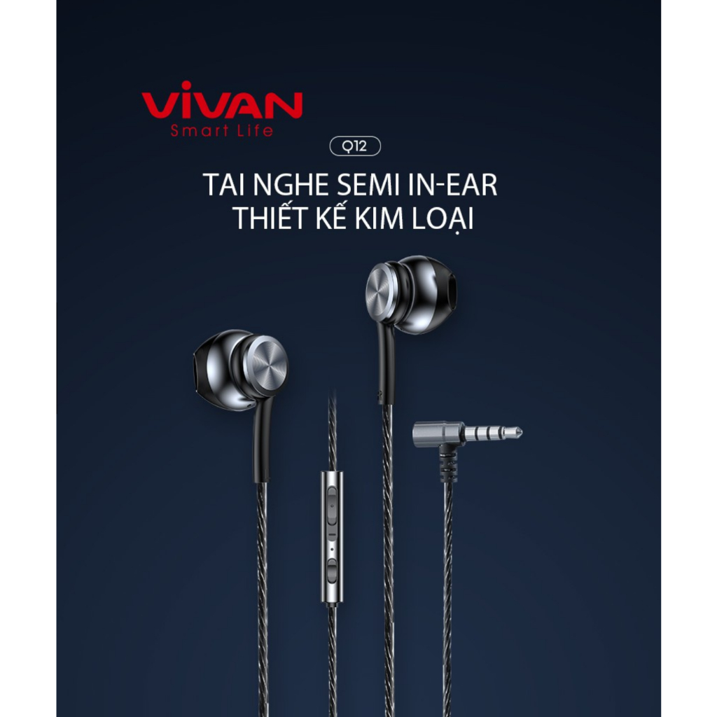 Tai Nghe Nhét Tai Chính Hãng Dây Dù VIVAN Q12 Cổng Kết Nối Chữ L 3.5mm Tích Hợp Micro Đàm Thoại - Bảo hành 12 tháng