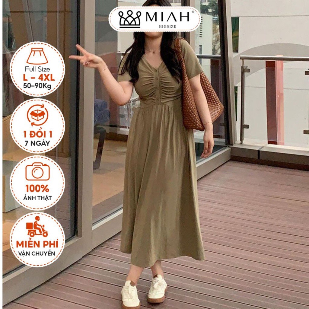 Váy thun bigsize nữ nhún ngực dáng dài form xòe chất cotton thun co dãn mát thấm hút mồ hôi đi biển đi chơi MIAH BIGSIZE