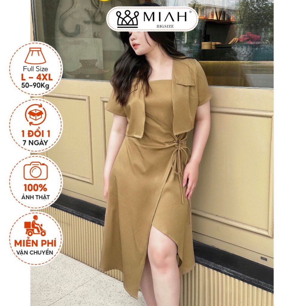 Set đầm bigsize nữ váy hai dây kèm áo khoác thiết kế Xing 50-90kg chiết eo cực xinh đi tiệc đi chơi MIAH SE0001
