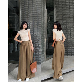 Quần đũi ống xoè rộng cạp phẳng lưng chun the.sweaterweather TSW (ảnh thật)