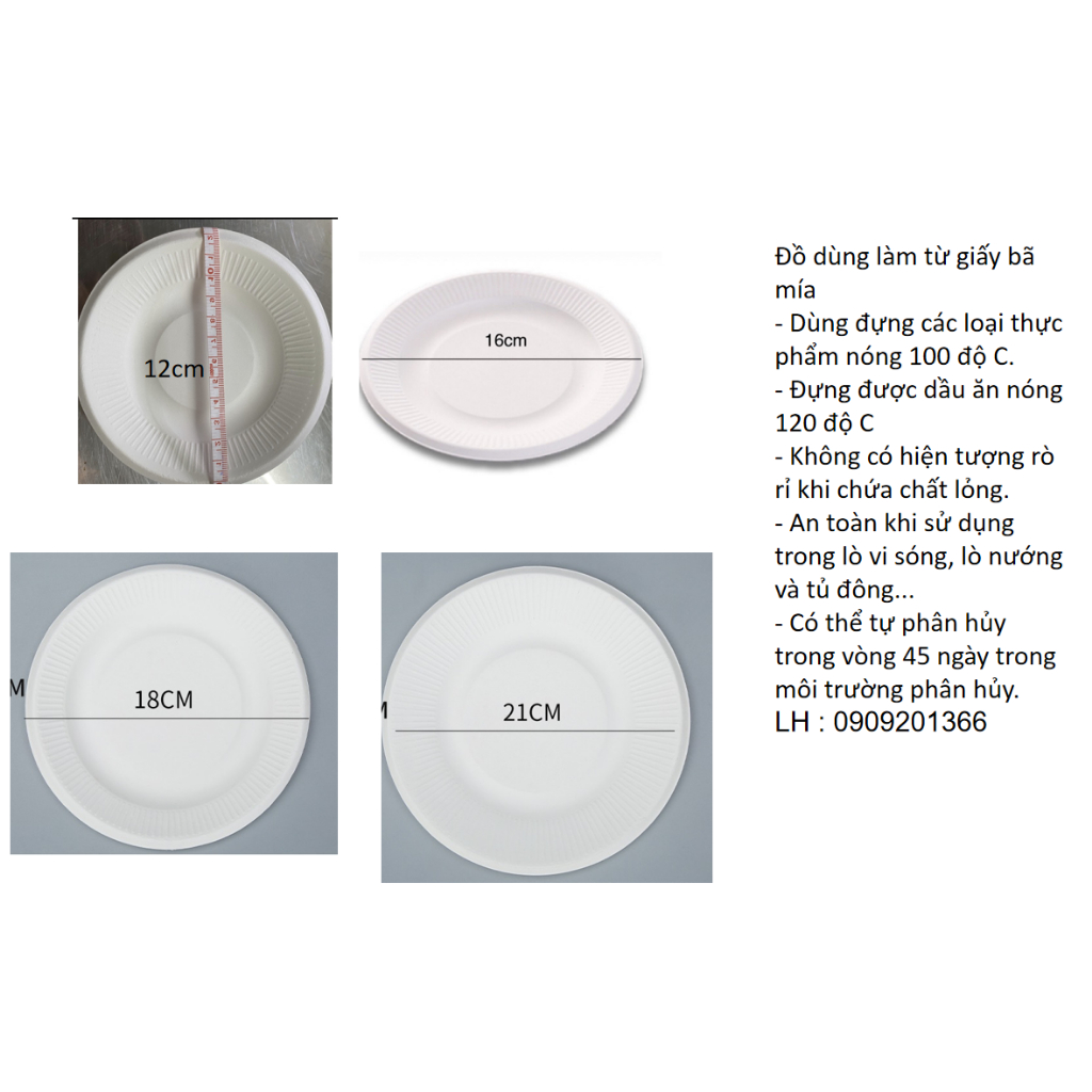 Set 10 dĩa giấy bã mía có viền