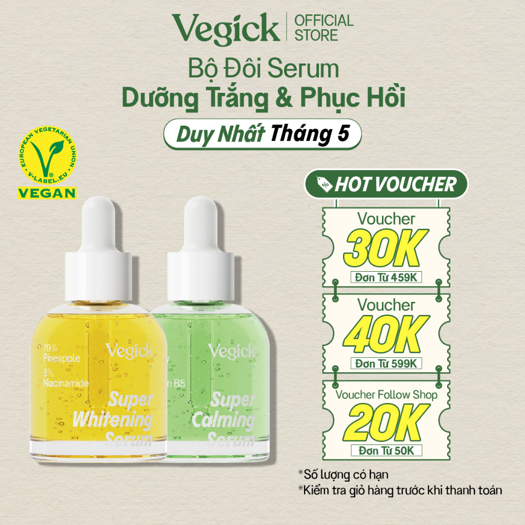 Bộ Đôi Vegick Tinh Chất Dứa Dưỡng Trắng 30ml & Tinh Chất Cần Tây Phục Hồi 30ml