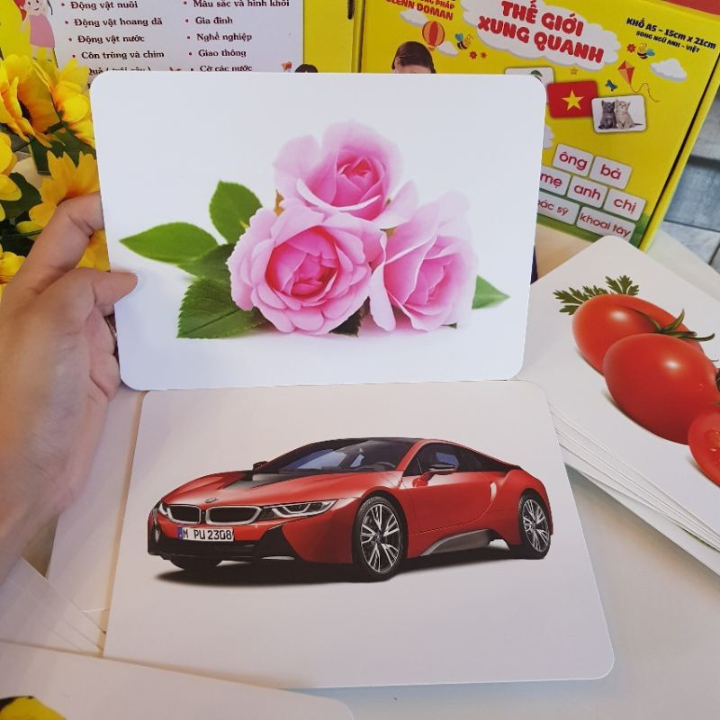 Combo đồ chơi cho trẻ từ 3 tháng tuổi, gồm thẻ học size to A5 và bộ 3 con quay dochoigo.vn