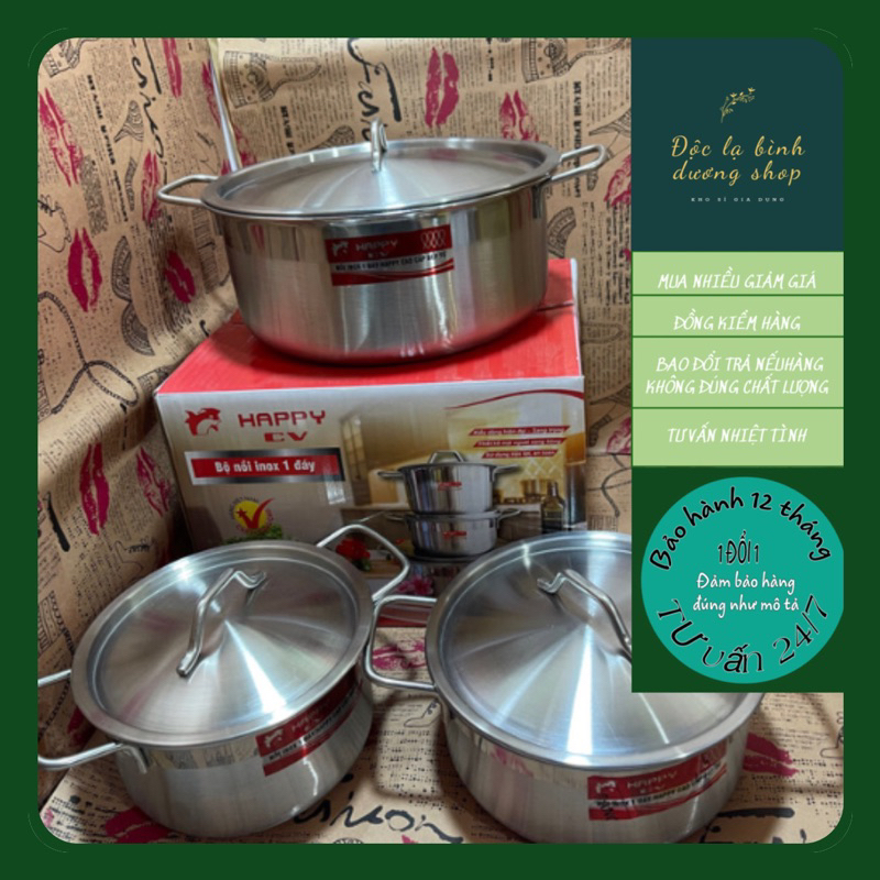 Bộ 3 nồi xoong inox dùng được cho tât cả các bếp từ G01 dùng nấu cháo, thức ăn an toàn sức khỏe không gỉ bảo hành