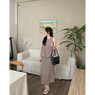 Set áo ba lỗ phồng kèm chân váy suông dài the.sweaterweather TSW (ảnh thật)