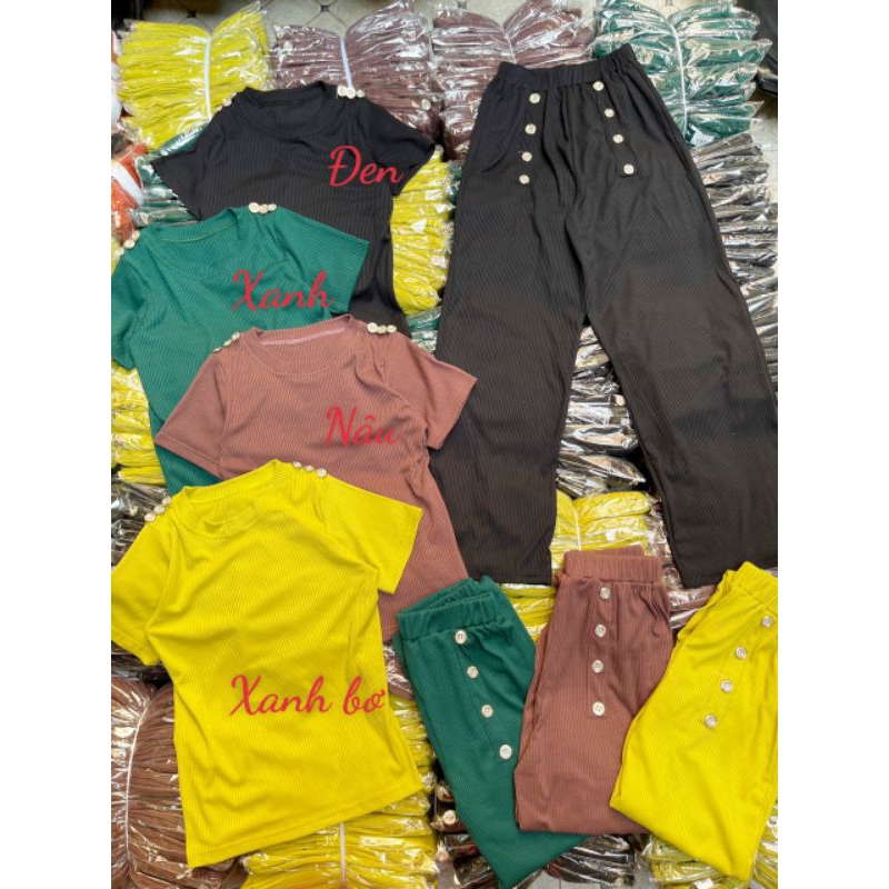 Sét bộ áo thun tay ngắn &amp; quần thun dài đóng nút siêu tôn dáng cực sang chảnh