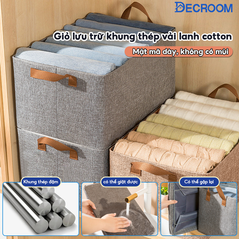 Hộp đựng xếp quần áo có khung cố định thiết kế gấp gọn tiện lợi giúp tiết kiệm không gian nhà vải Cation