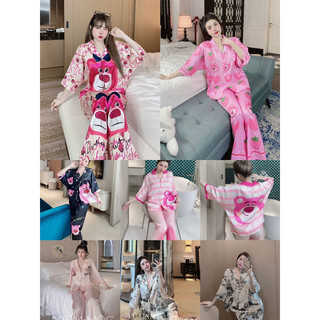 Bộ Ngủ Pijama mặc nhà lụa xước hoạt hình tay dơi
