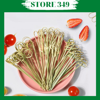 Tăm Xiên Tre Trang Trí Cocktail Tròn - Tim - Thắt hoa - 12cm (Túi 100 cây)