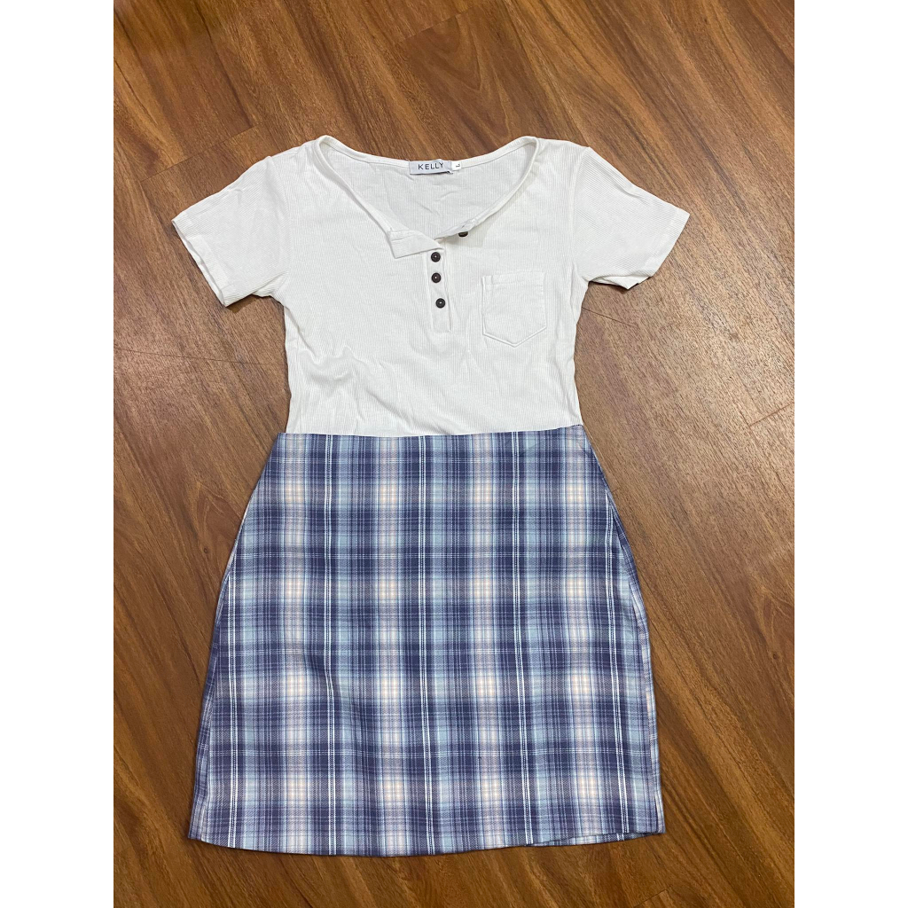 XẢ SIỂU RẺ 2hand chân váy kẻ vintage form chữ A