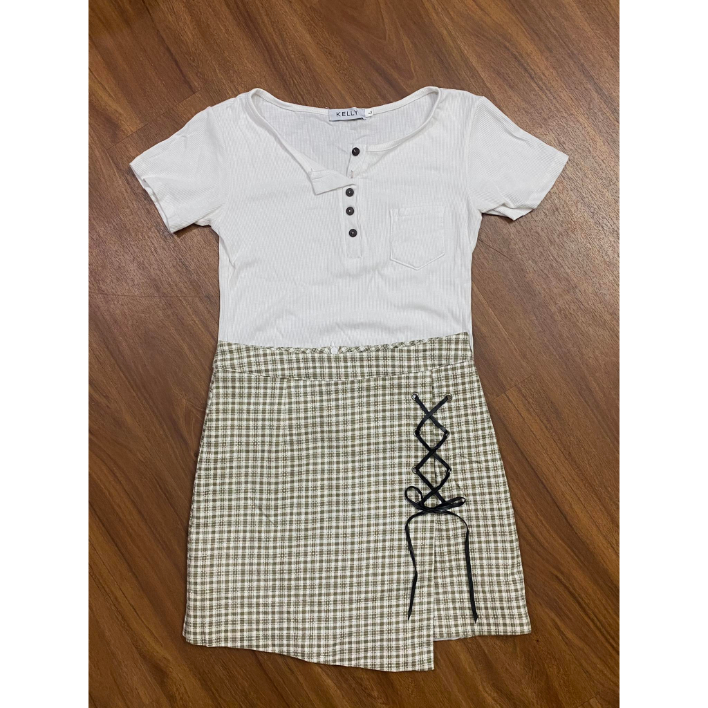XẢ SIỂU RẺ 2hand chân váy kẻ vintage form chữ A