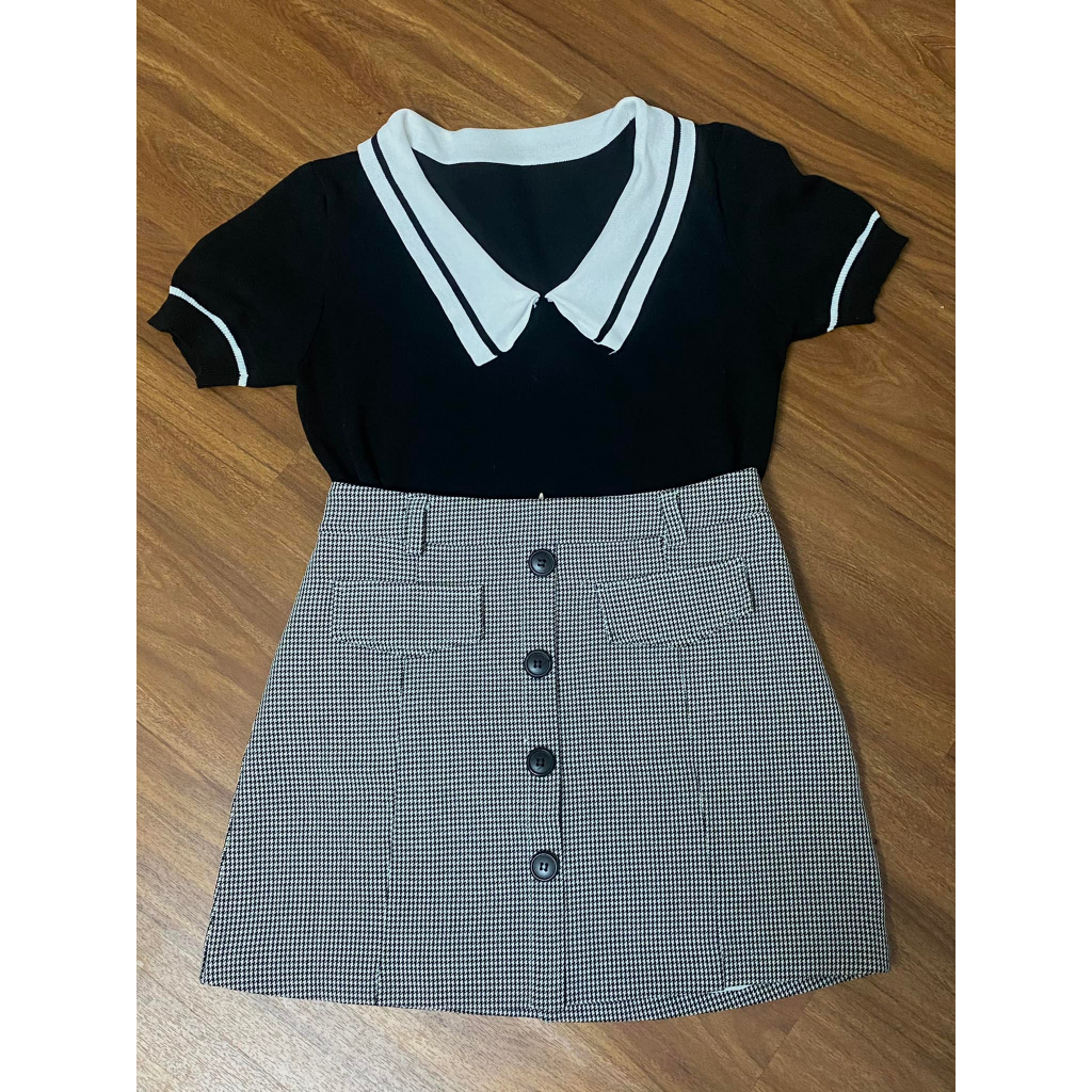 XẢ SIỂU RẺ 2hand chân váy kẻ vintage form chữ A
