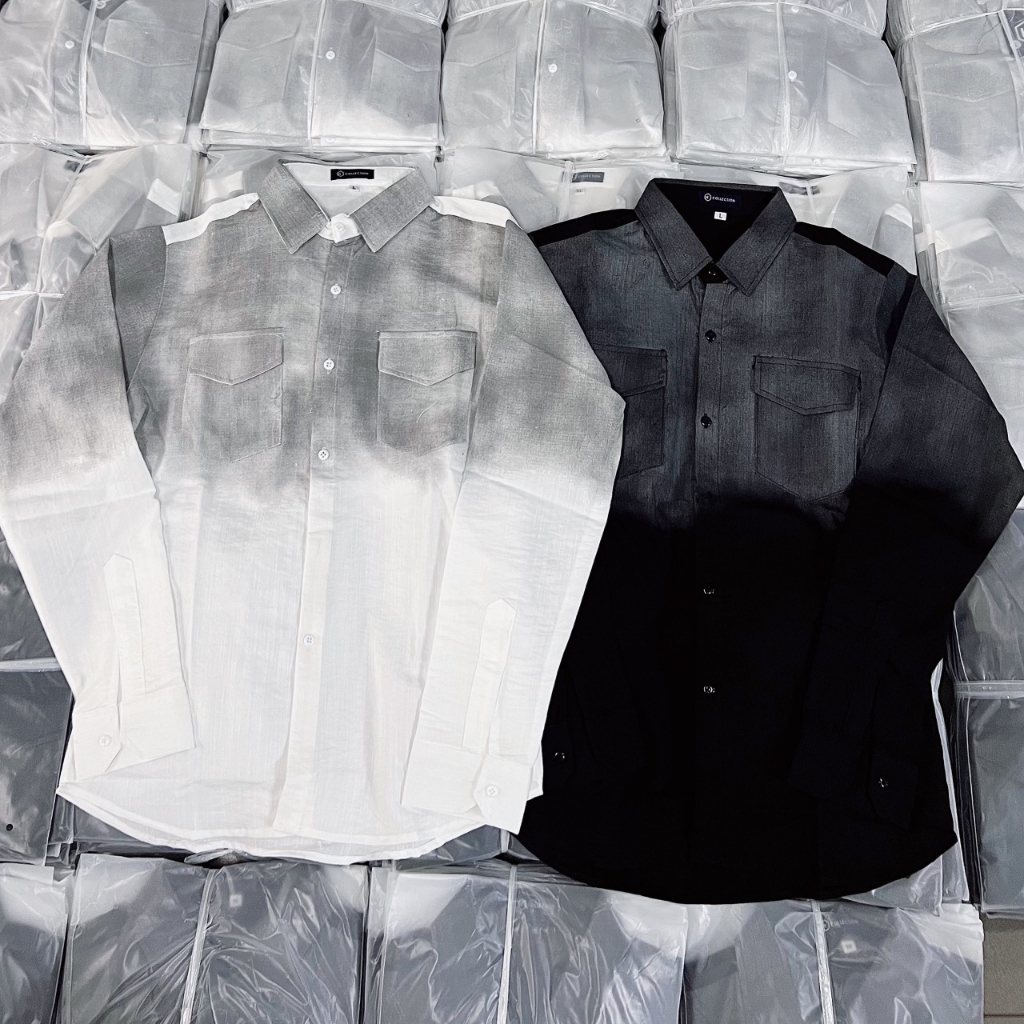 Áo sơ mi nam tay dài chất đũi hàn mềm mịn loang màu mẫu mới cao cấp-AHFASHION