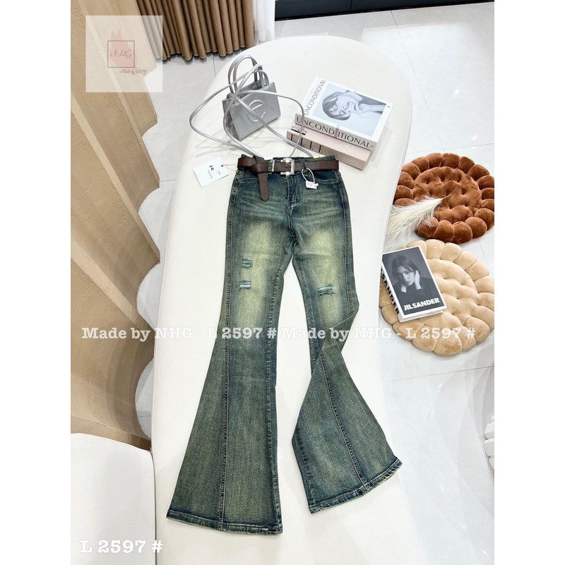 Jeans pass loe rêu tây tặng belt nâu mã L 2597 quần bò loe