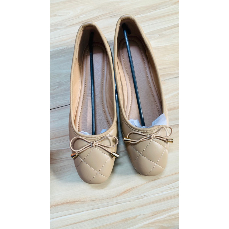 Giày búp bê nữ trám chần đính nơ siêu êm chân