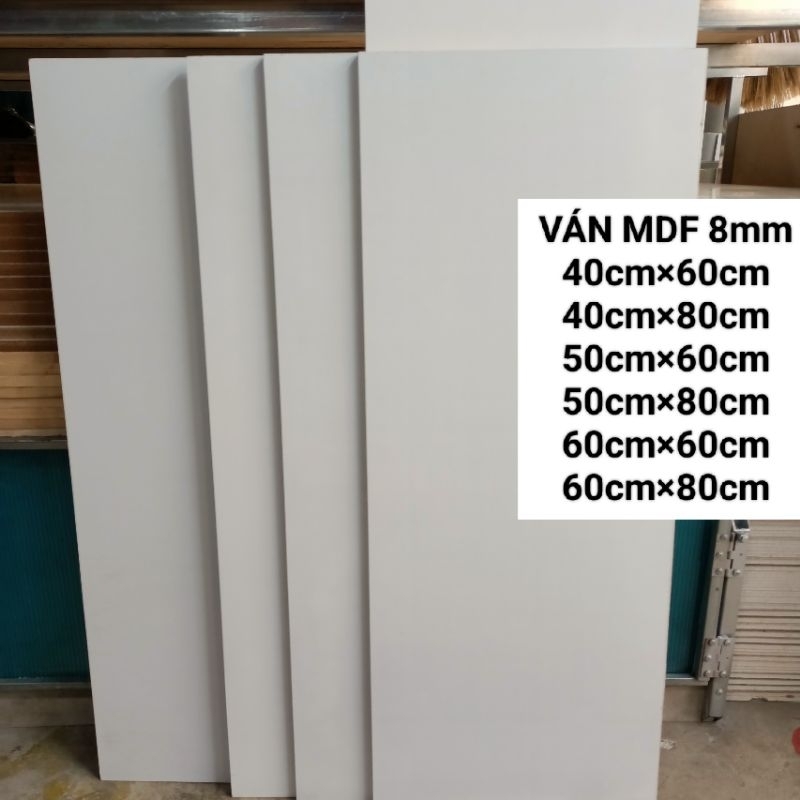 (nhận cắt theo yêu cầu)Tấm ván MDF 8ly 1 mặt trắng làm kệ,phông nền decor,..