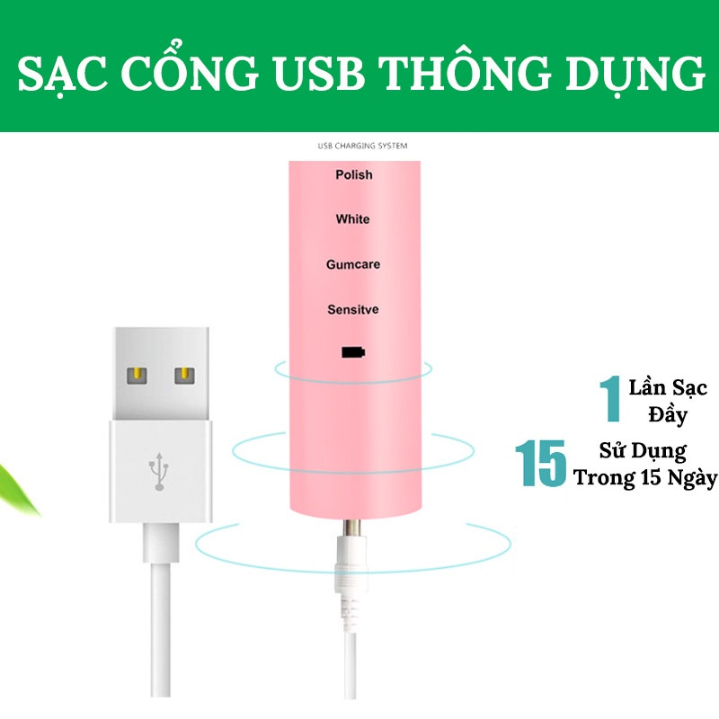 Bàn Chải Điện, Bàn Chải Đánh Răng Điện Tự Động 5 Chế Độ Thông Minh HOUSESHOP68 - Tặng Kèm 3 Đầu Thay Thế