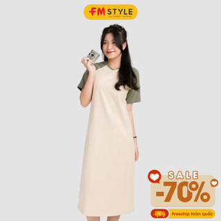 Đầm thun nữ dáng dài Fmstyle form rộng cổ tròn tay phối màu chất vải mềm mát phong cách Hàn Quốc trẻ trung 23031648