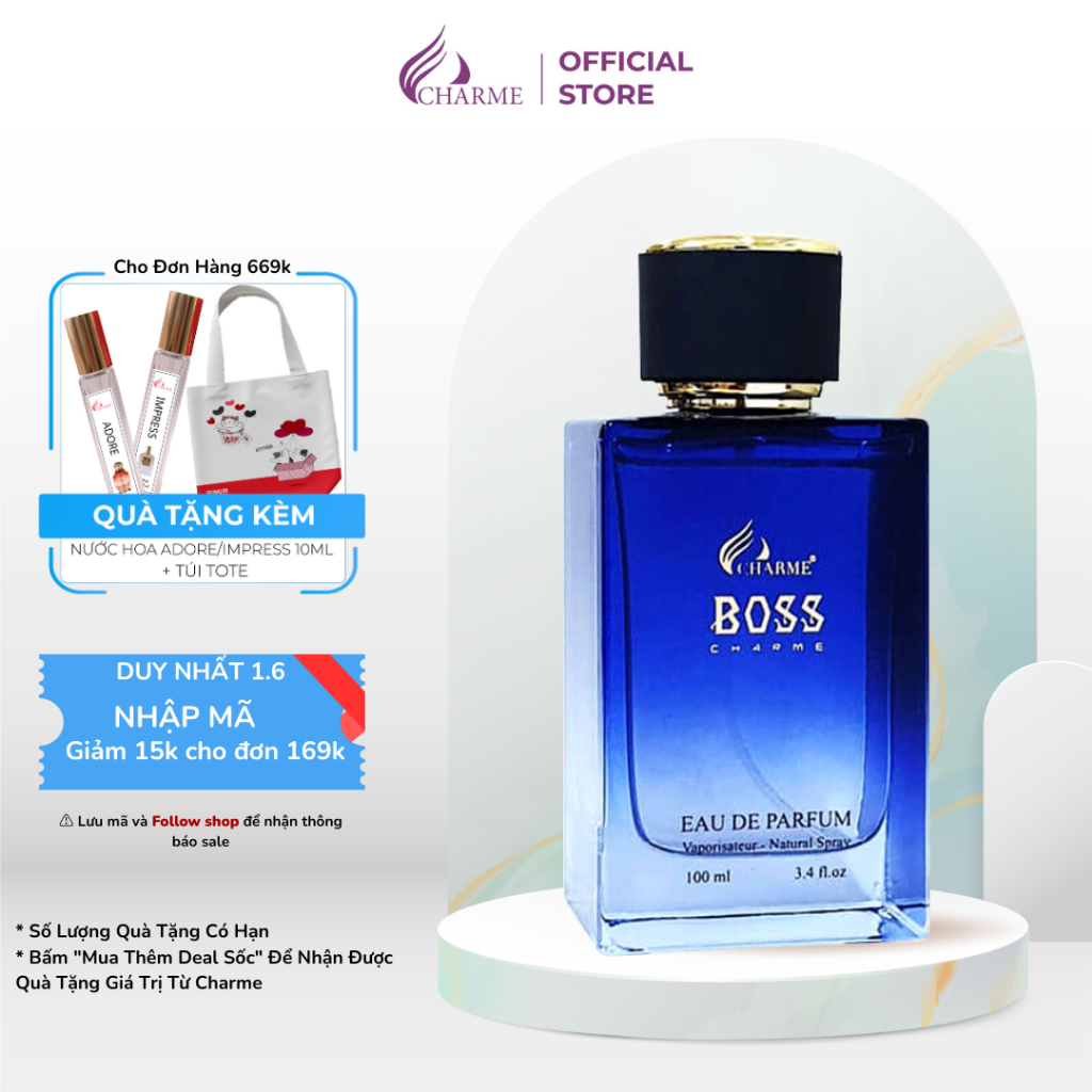 Nước hoa nam cao cấp, Charme Boss, hương phương đông, hương thơm mạnh mẽ, lưu hương lâu, dành cho nam, 100ml