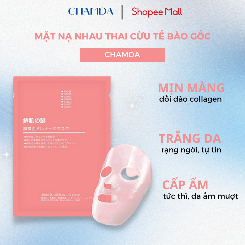 Mặt Nạ Nhau Thai Cừu Cuống Rốn Tế Bào Gốc Dưỡng Da Cấp Ẩm Tái Tạo Collagen 40Ml Chamda Chăm Da Linh Chi Vàng Mn - 1