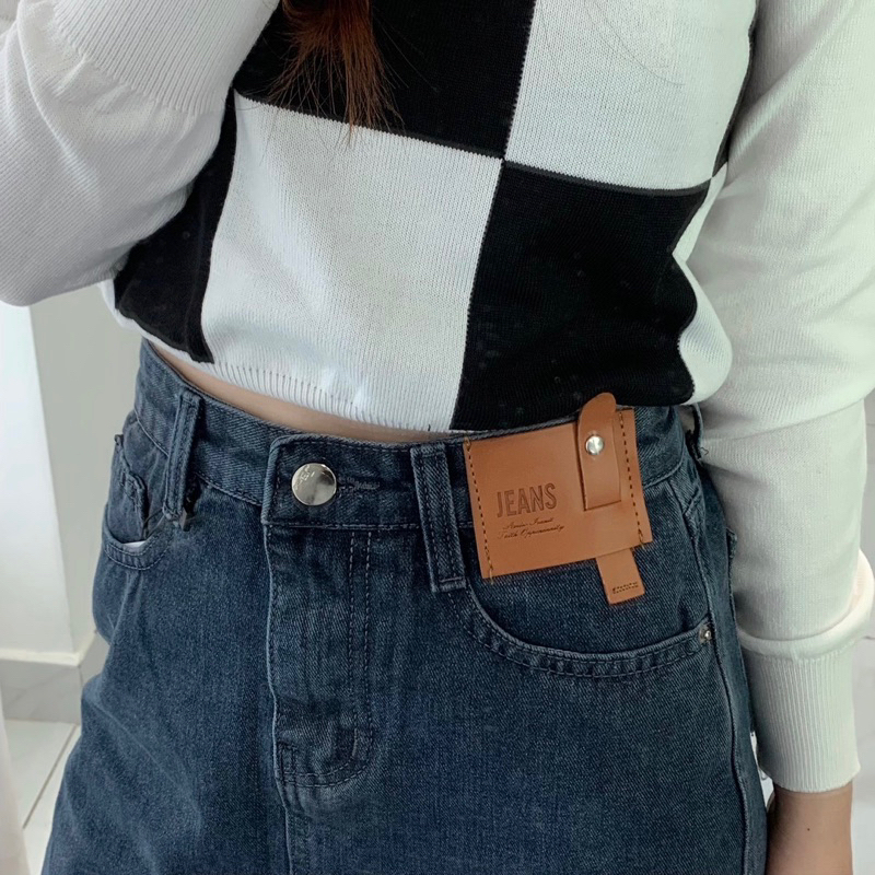 Chân váy jeans dài chữ a xẻ tà một bên style hàn quốc