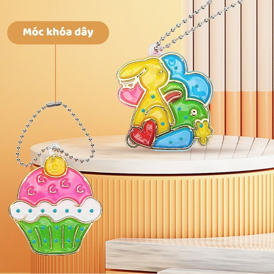 Tô Màu Móc Khóa 6 Thẻ Bút Sơn Gel Tự Khô Mẫu Mới