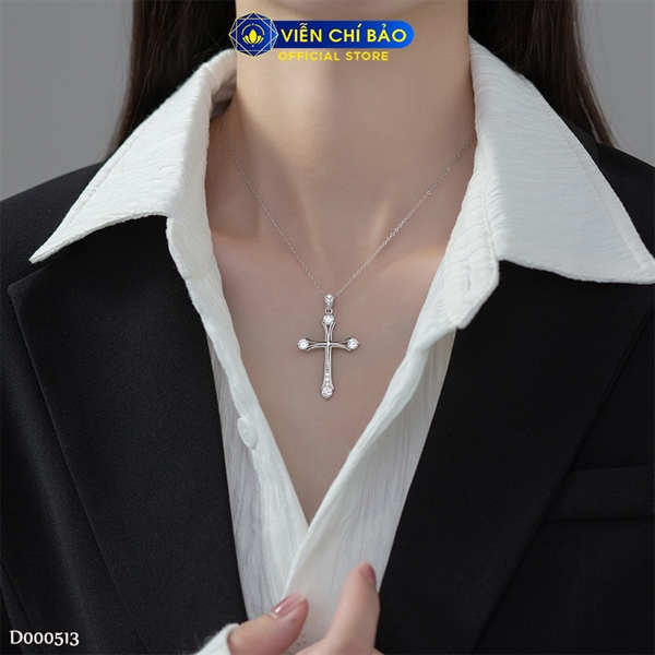 Dây chuyền bạc nữ mặt thập giá đính đá chất liệu bạc Ý 925 thời trang phụ kiện trang sức Viễn Chí Bảo D000513